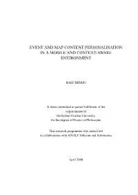 Event and Map Content Personalisation in a Mobile and Context-Aware Environment