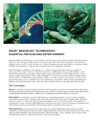 Dolby Broadcast Technologies Overview