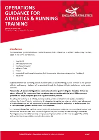 Operations Guidance for Athletics & Running Training