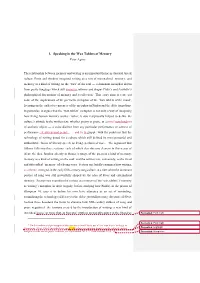 1. Speaking in the Wax Tablets of Memory Peter Agócs