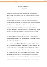 Art & Fear: an Introduction John Armitage Paul Virilio Is Now