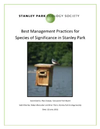 Best Management Practices for Species of Significance in Stanley Park
