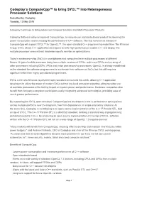 Codeplay's Computecpp™ to Bring SYCL™ Into Heterogeneous Processor Solutions