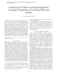 Enhancing ICT Skills Learning Through Peer Learning: Perspectives of Learning Style and Gender