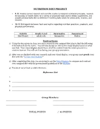 NUTRITION DIET PROJECT Instructions TOTAL POINTS / 60