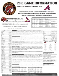 2018 Game Information Single-A Advanced Affiliate