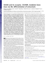 CD200 and Its Receptor, CD200R, Modulate Bone Mass Via the Differentiation of Osteoclasts