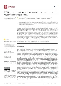 First Detection of SARS-Cov-2 B.1.1.7 Variant of Concern in an Asymptomatic Dog in Spain