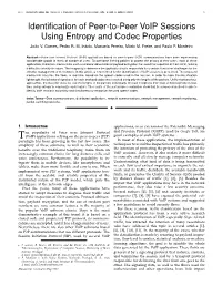Identification of Peer-To-Peer Voip Sessions Using Entropy and Codec
