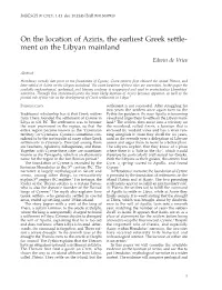On the Location of Aziris, the Earliest Greek Settle- Ment on the Libyan Mainland