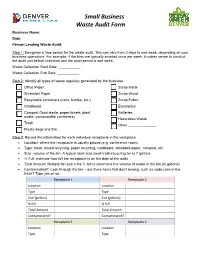 Small Business Waste Audit Form Business Name: Date: Person Leading Waste Audit
