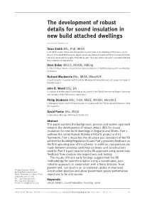 The Development of Robust Details for Sound Insulation in New Build Attached Dwellings