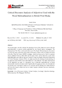 Critical Discourse Analysis of Adjectives Used with the Word Multiculturalism in British Print Media