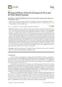 Biological Effects of Food Coloring in in Vivo and in Vitro Model Systems
