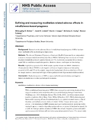 Defining and Measuring Meditation-Related Adverse Effects in Mindfulness-Based Programs