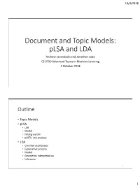 Document and Topic Models: Plsa
