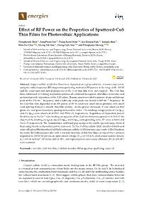 Effect of RF Power on the Properties of Sputtered-Cus Thin Films For