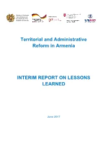 Territorial and Administrative Reform in Armenia INTERIM REPORT on LESSONS LEARNED