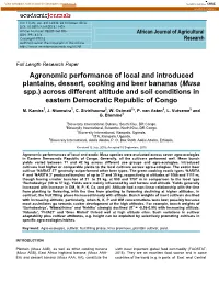 Agronomic Performance of Local and Introduced Plantains, Dessert