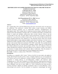IDENTIFICATION of LYSENIN PROTEIN FUNCTION in COELOMIC FLUID of EUDRILUS EUGENIAE S.Murugan, Reg No