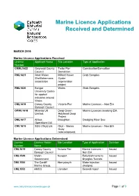 Marine Licence Applications Received and Determined