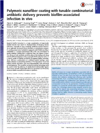 Polymeric Nanofiber Coating with Tunable Combinatorial Antibiotic