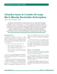 Valuation Issues to Consider for Large Block Minority Shareholder Redemptions Jeffrey S