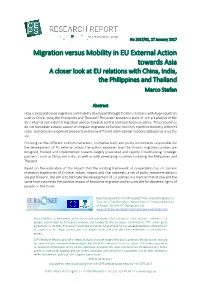 Migration Versus Mobility in EU External Action Towards Asia a Closer Look at EU Relations with China, India, the Philippines and Thailand Marco Stefan