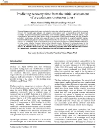 Predicting Recovery Time from the Initial Assessment of a Quadriceps Contusion Injury