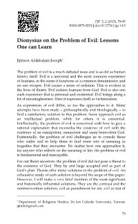 Dionysius on the Problem of Evil: Lessons One Can Learn