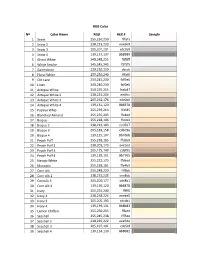 RGB Color Nº Color Name RGB HEX # Sample 1 Snow 255,250,250