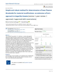 Simple and Robust Method for Determination of Laser Fluence