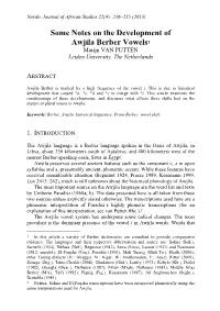 Some Notes on the Development of Awjila Berber Vowels1