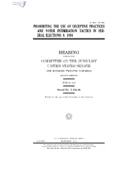 Prohibiting the Use of Deceptive Practices and Voter Intimidation Tactics in Fed- Eral Elections: S