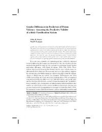 BOP: Gender Differences in Predictors of Prison Violence; Assessing The