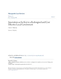 Innovation As the Key to a Redesigned and Cost Effective Local Government Charles C