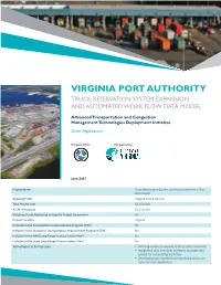 Virginia Port Authority Truck Reservation System Expansion and Automated Work Flow Data Model