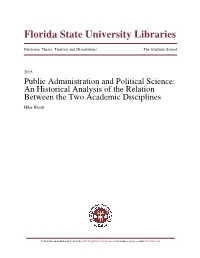 Public Administration and Political Science: an Historical Analysis of the Relation Between the Two Academic Disciplines Hiba Khodr