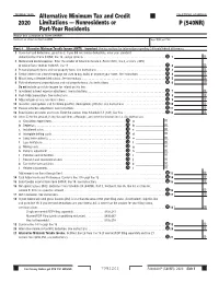 2020 Schedule P(540NR) Alternative Minimum Tax and Credit Limitations