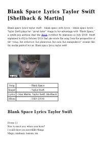Blank Space Lyrics Taylor Swift [Shellback & Martin]