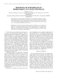 Hotspots of Subterranean Biodiversity in Caves and Wells