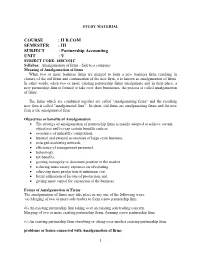 II B.COM SEMESTER : III SUBJECT : Partnership Accounting UNIT