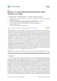Studies on Crop Yields and Their Extreme Value Analysis Over India
