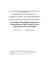 An Off-Lattice Flory-Huggins Approach of the Partitioning of Bulky Solutes Between Polymers and Interacting Liquids