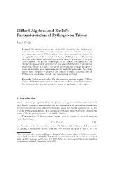 Clifford Algebras and Euclid's Parameterization of Pythagorean