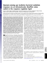 Quorum-Sensing Agr Mediates Bacterial Oxidation Response Via an Intramolecular Disulﬁde Redox Switch in the Response Regulator Agra