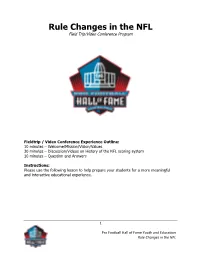 Rule Changes in the NFL Field Trip/Video Conference Program