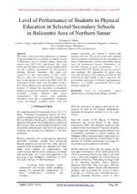 Level of Performance of Students in Physical Education in Selected Secondary Schools in Balicuatro Area of Northern Samar