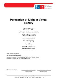 Perception of Light in Virtual Reality