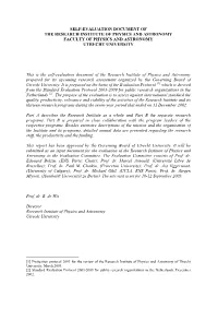 Self-Evaluation Document of the Research Institute of Physics and Astronomy Faculty of Physics and Astronomy Utrecht University
